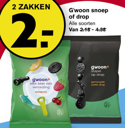 Gwoon   snoep, drop folder aanbieding bij  Hoogvliet - details