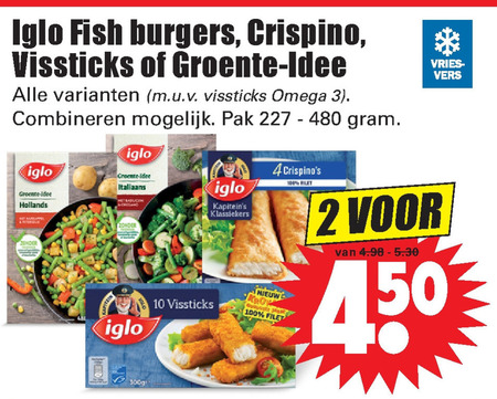 Iglo   diepvriesgroente, vissticks folder aanbieding bij  Dirk - details