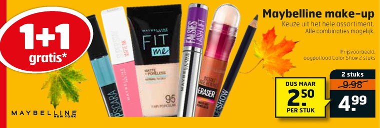 Maybelline   mascara, oogschaduw folder aanbieding bij  Trekpleister - details