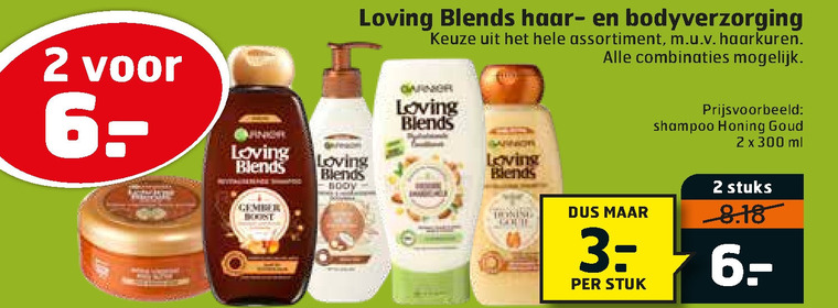 Garnier Loving Blends   shampoo, bodylotion folder aanbieding bij  Trekpleister - details