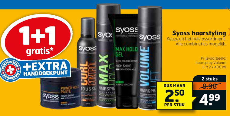 Syoss   hairspray, haargel folder aanbieding bij  Trekpleister - details