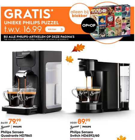 Philips   koffiepadmachine folder aanbieding bij  Blokker - details