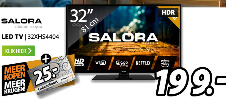 Salora   led breedbeeldtelevisie folder aanbieding bij  Expert - details