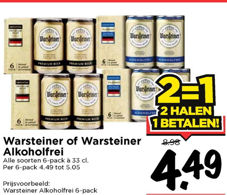 Warsteiner   blikje bier, alcoholvrij bier folder aanbieding bij  Vomar - details