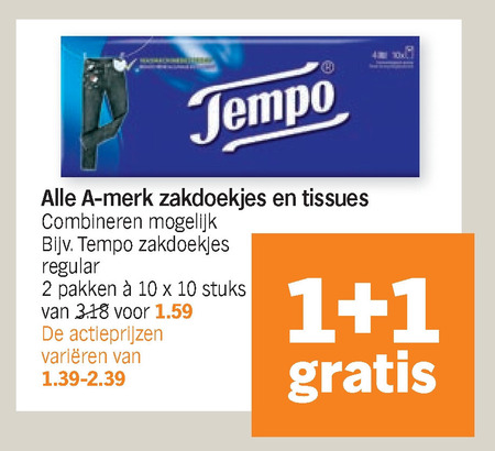 Tempo   tissue, zakdoek folder aanbieding bij  Albert Heijn - details