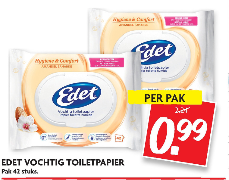 Edet   vochtig toiletpapier folder aanbieding bij  Dekamarkt - details