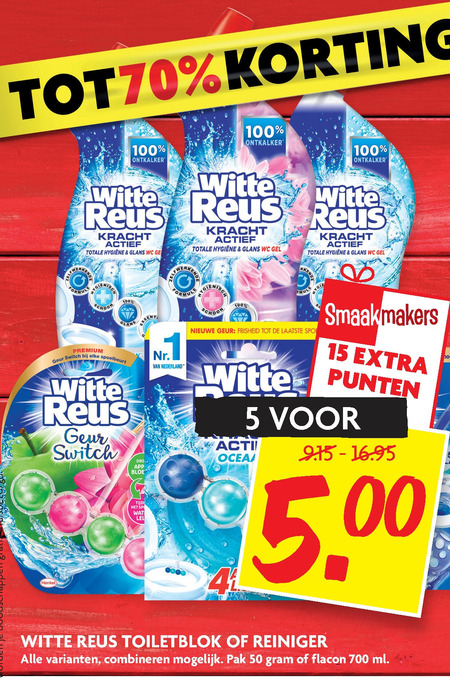 Witte Reus   toiletreiniger, toiletblok folder aanbieding bij  Dekamarkt - details