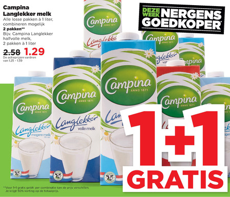 Campina   karnemelk, melk folder aanbieding bij  Plus - details