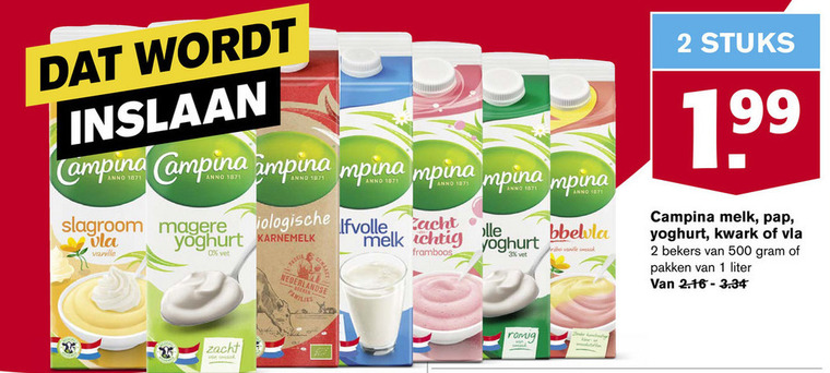 Campina   kwark, vla folder aanbieding bij  Hoogvliet - details