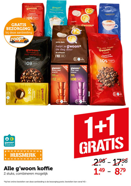 Gwoon   koffiebonen, koffiecups folder aanbieding bij  Coop - details