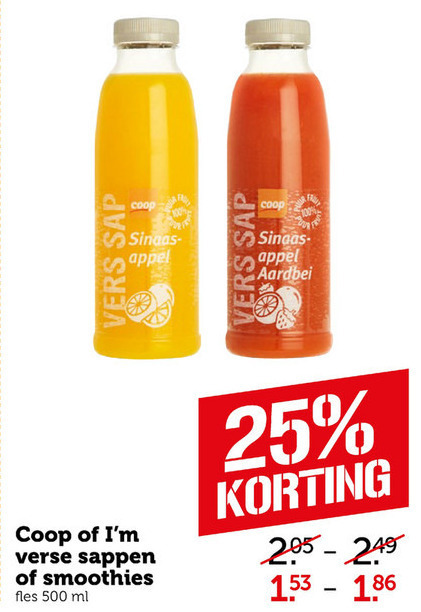 Coop Huismerk   fruitsmoothie, vruchtensap folder aanbieding bij  Coop - details