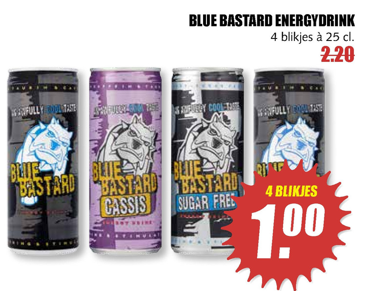 Blue Bastard   energiedrank folder aanbieding bij  MCD Supermarkt Basis - details