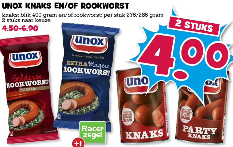 Unox   knakworst, rookworst folder aanbieding bij  Boons Markt - details