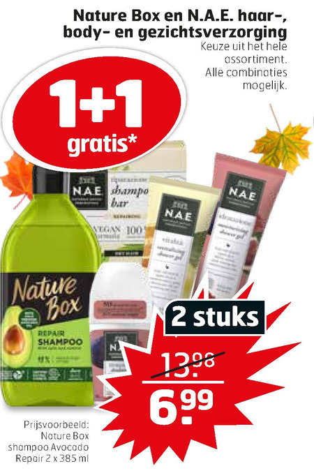 N.A.E.   gezichtsverzorging, shampoo folder aanbieding bij  Trekpleister - details