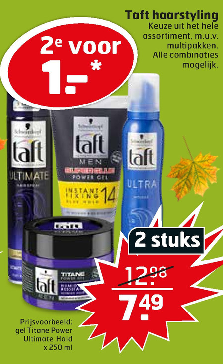 Taft   haargel, hairspray folder aanbieding bij  Trekpleister - details