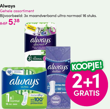 Always   maandverband, inlegkruisjes folder aanbieding bij  DA - details