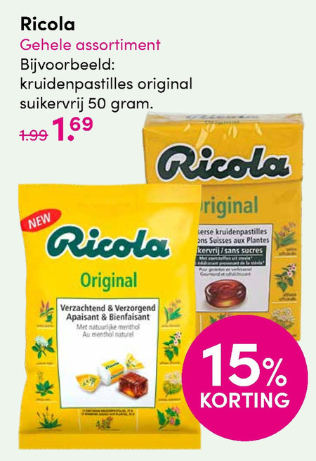 Ricola   keelpastilles folder aanbieding bij  DA - details