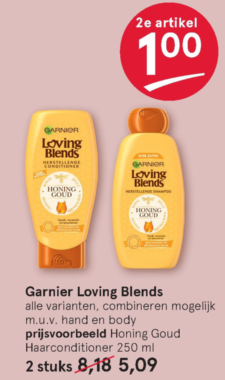 Garnier Loving Blends   conditioner, shampoo folder aanbieding bij  Etos - details