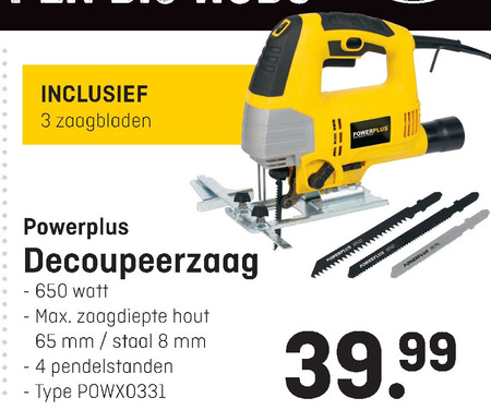 powerplus   decoupeerzaag folder aanbieding bij  Hubo - details