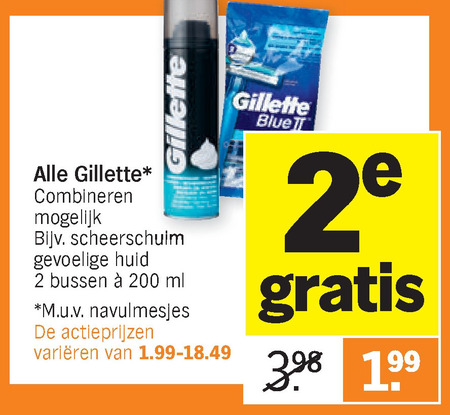 Gillette   scheergel, wegwerpscheermesjes folder aanbieding bij  Albert Heijn - details