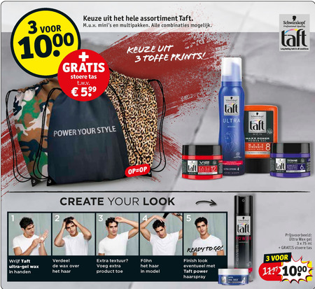 Taft   haargel, hairspray folder aanbieding bij  Kruidvat - details