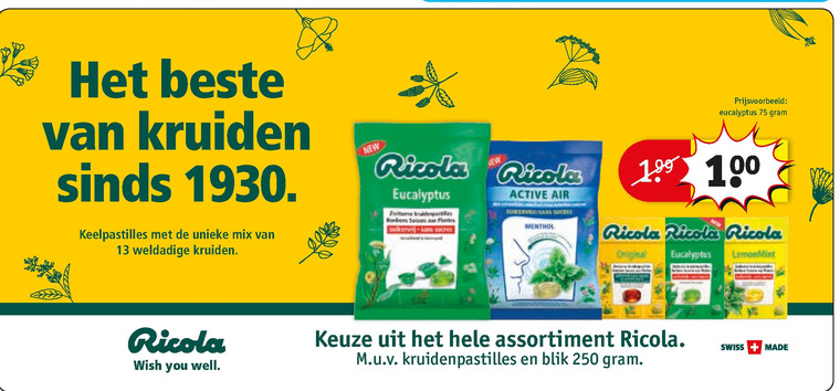 Ricola   keelpastilles folder aanbieding bij  Kruidvat - details