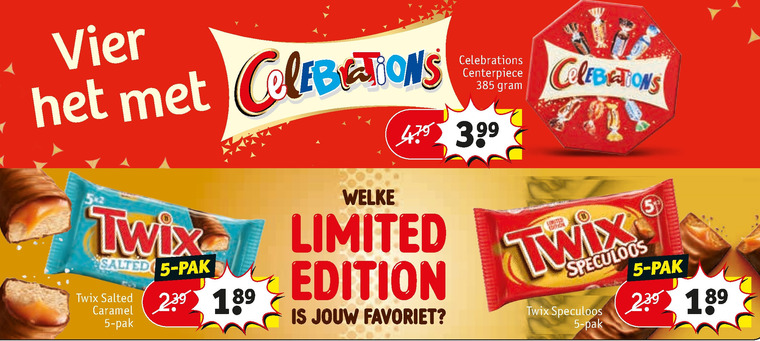 Celebrations   chocoladereep, mini chocoladerepen folder aanbieding bij  Kruidvat - details