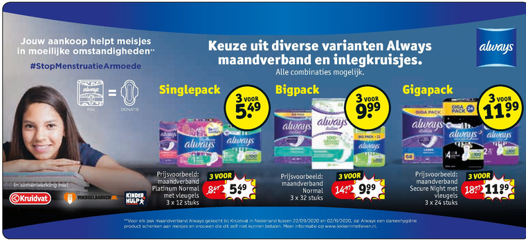 Always   inlegkruisjes, maandverband folder aanbieding bij  Kruidvat - details