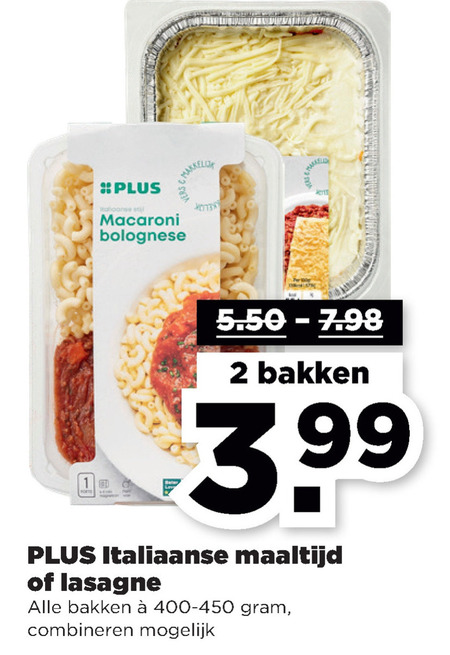 Plus Huismerk   italiaanse maaltijd, lasagne folder aanbieding bij  Plus - details