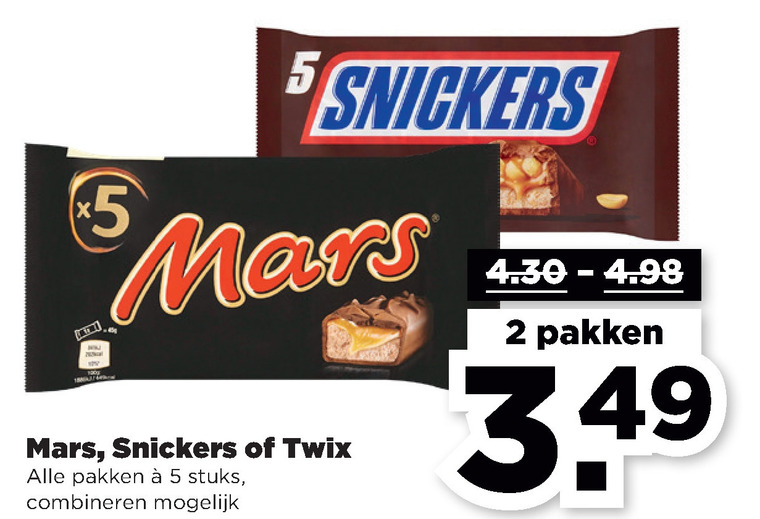 Snickers   chocoladereep folder aanbieding bij  Plus - details