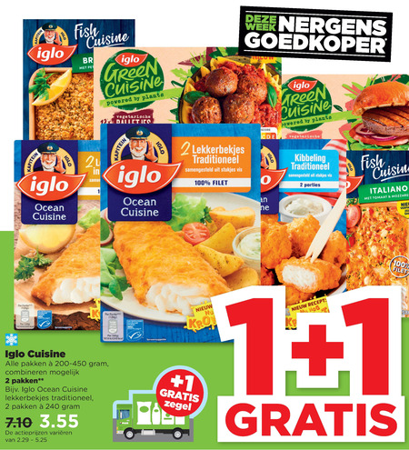 Iglo   visburgers, lekkerbekjes folder aanbieding bij  Plus - details