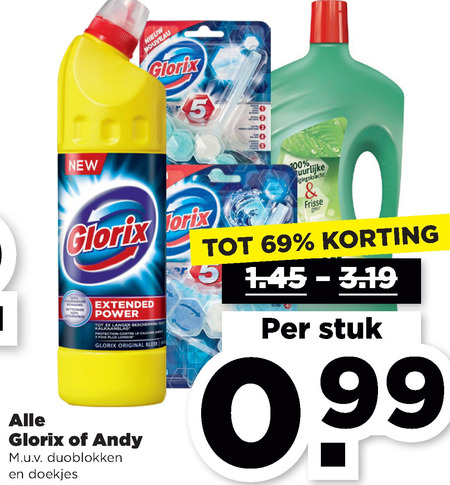 Glorix   bleekmiddel, toiletblok folder aanbieding bij  Plus - details