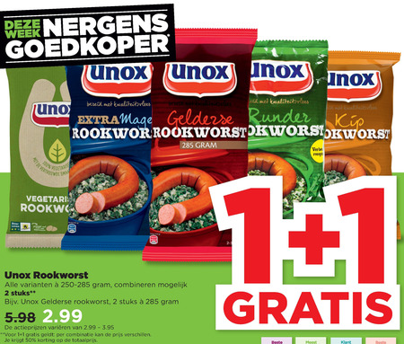 Unox   rookworst folder aanbieding bij  Plus - details