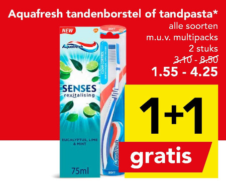 Aquafresh   tandenborstel, tandpasta folder aanbieding bij  Deen - details