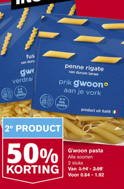 Gwoon   pasta, fusilli folder aanbieding bij  Hoogvliet - details