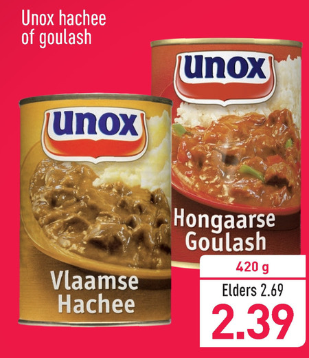 Unox   hacheevlees, goulashvlees folder aanbieding bij  Aldi - details