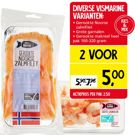 Vis Marine   garnalen, gerookte zalmfilet folder aanbieding bij  Jan Linders - details