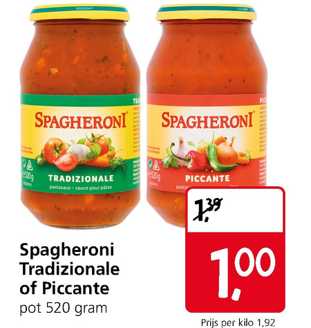 Spagheroni   pastasaus folder aanbieding bij  Jan Linders - details