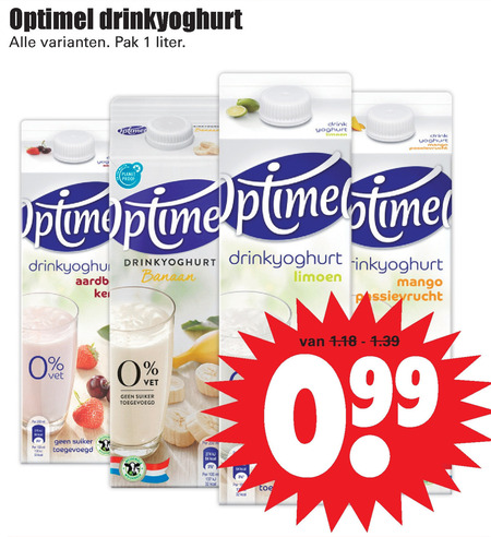 Optimel   drinkyoghurt folder aanbieding bij  Dirk - details