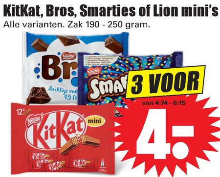 Lion   mini chocoladerepen folder aanbieding bij  Dirk - details