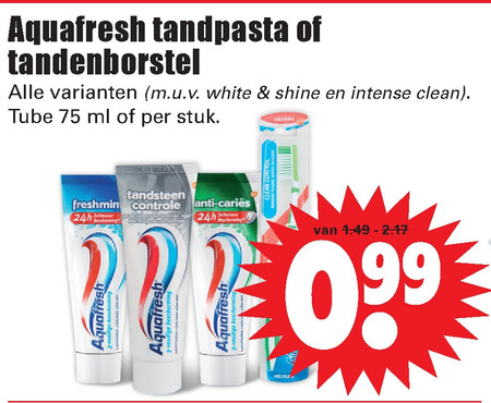 Aquafresh   tandenborstel, tandpasta folder aanbieding bij  Dirk - details