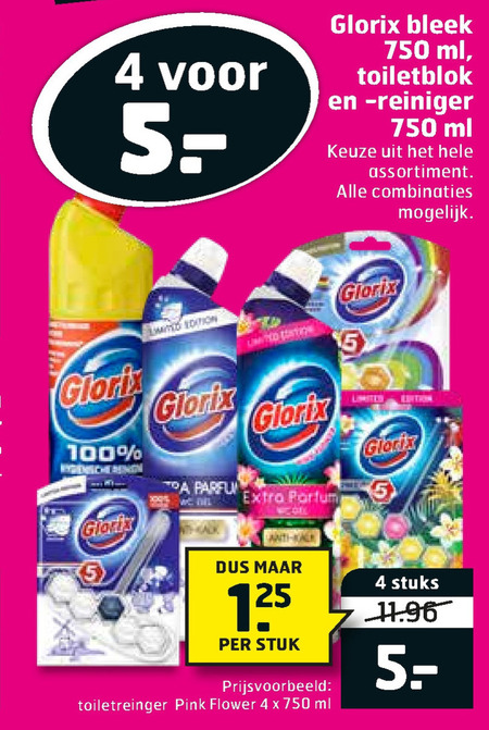 Glorix   bleekmiddel, toiletblok folder aanbieding bij  Trekpleister - details