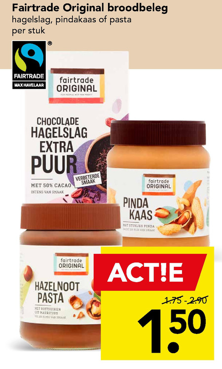 Fair Trade Original   hazelnootpasta, pindakaas folder aanbieding bij  Deen - details