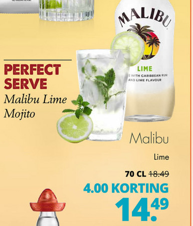 Malibu   likeur folder aanbieding bij  Mitra - details