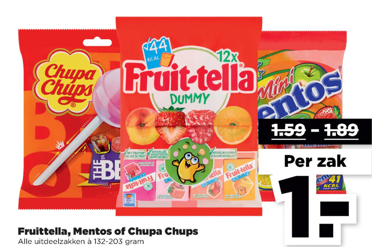 Fruit-Tella   snoep, lollie folder aanbieding bij  Plus - details