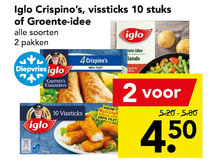 Iglo   diepvriesgroente, visschnitzel folder aanbieding bij  Deen - details