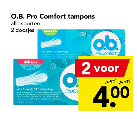 O.B.   tampons folder aanbieding bij  Deen - details