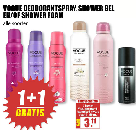 Vogue   deodorant, douchegel folder aanbieding bij  MCD Supermarkt Basis - details