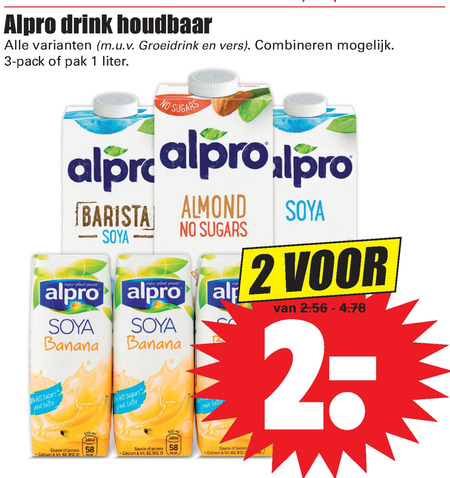 Alpro   soja melk folder aanbieding bij  Dirk - details