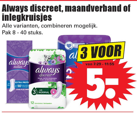 Always   maandverband, incontinentieverband folder aanbieding bij  Dirk - details